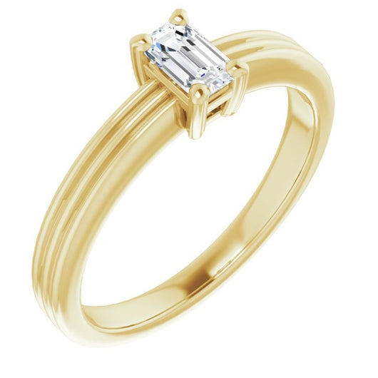 10K Yellow Gold Customizable Emerald/Radiant Cut Solitaire with Double-Grooved Band