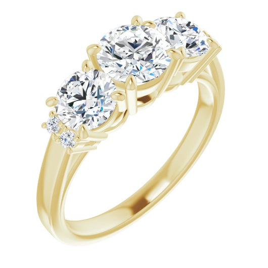 10K Yellow Gold Customizable Triple Round Cut Design with Quad Vertical-Oriented Round Accents