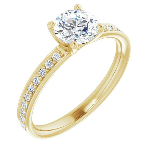 10K Yellow Gold Customizable Classic Prong-set Round Cut Design with Shared Prong Band