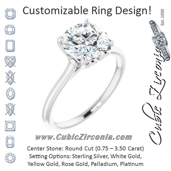 Cubic Zirconia Engagement Ring- The Josepha (Customizable Cathedral-style Round Cut Solitaire with Decorative Heart Prong Basket)