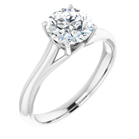 10K White Gold Customizable Round Cut Solitaire with Crosshatched Prong Basket