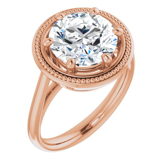 10K Rose Gold Customizable Round Cut Solitaire with Metallic Drops Halo Lookalike