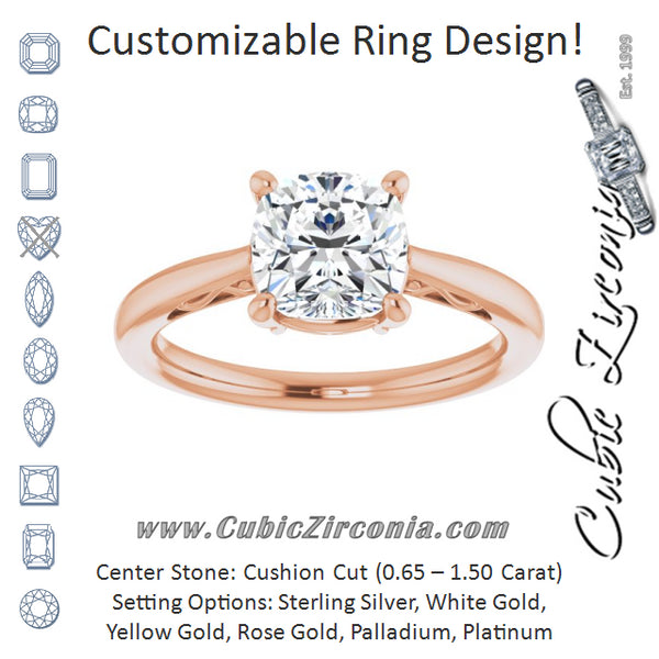 Cubic Zirconia Engagement Ring- The Abbey Ro (Customizable Cushion Cut Solitaire with 'Incomplete' Decorations)