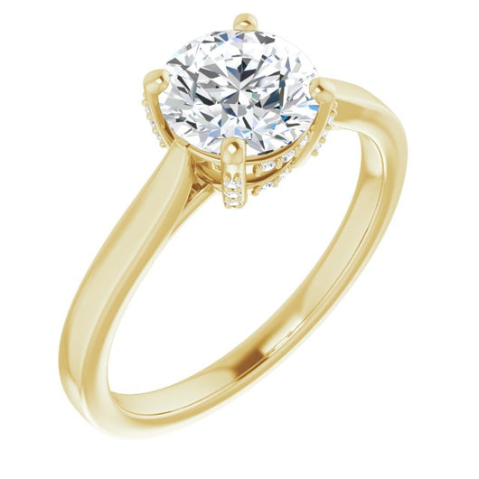 10K Yellow Gold Customizable Cathedral-Raised Round Cut Style with Prong Accents Enhancement