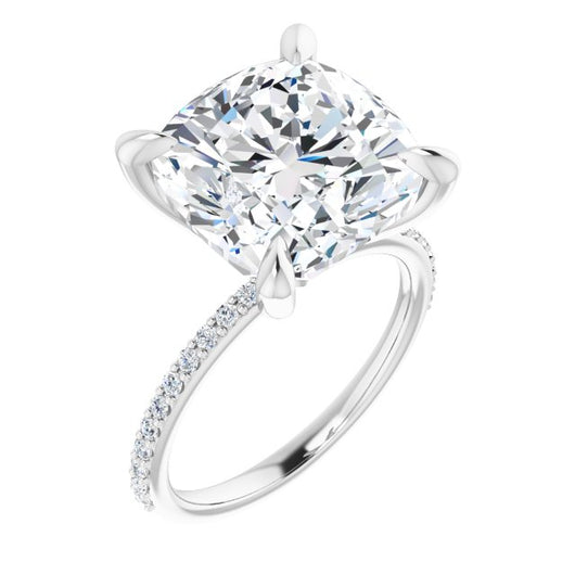 10K White Gold Customizable Cushion Cut Style with Delicate Pavé Band