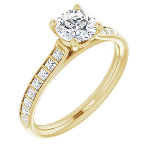 10K Yellow Gold Customizable Round Cut Style with Princess Channel Bar Setting