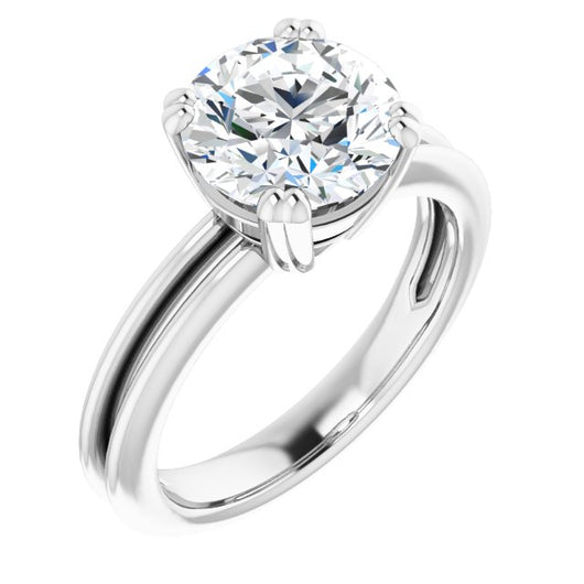 10K White Gold Customizable Round Cut Solitaire with Grooved Band