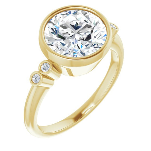 10K Yellow Gold Customizable 5-stone Bezel-set Round Cut Design with Quad Round-Bezel Side Stones