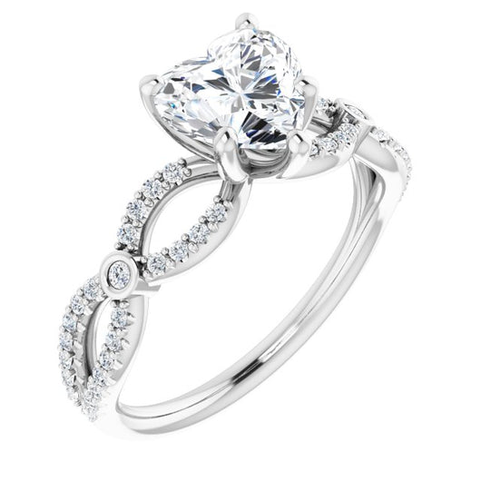 10K White Gold Customizable Heart Cut Design with Infinity-inspired Split Pavé Band and Bezel Peekaboo Accents