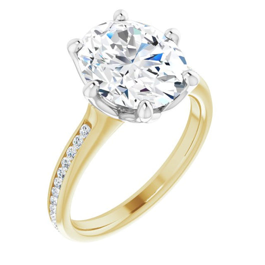 14K Yellow & White Gold Customizable 6-prong Oval Cut Design with Round Channel Accents