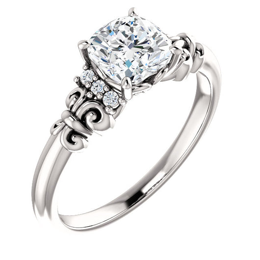 10K White Gold Customizable 7-stone Cushion Cut Design with Vertical Round-Channel Accents