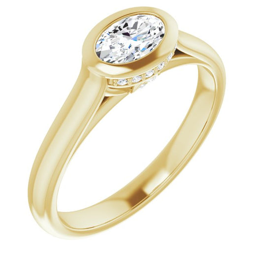 10K Yellow Gold Customizable Oval Cut Semi-Solitaire with Under-Halo and Peekaboo Cluster