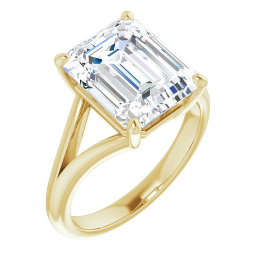 10K Yellow Gold Customizable Emerald/Radiant Cut Solitaire with Tapered Split Band