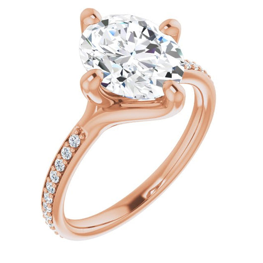 10K Rose Gold Customizable Oval Cut Design featuring Thin Band and Shared-Prong Round Accents