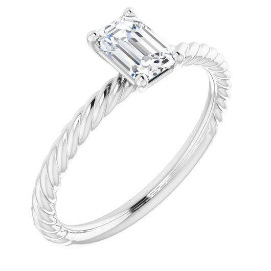 10K White Gold Customizable [[Cut] Cut Solitaire featuring Braided Rope Band