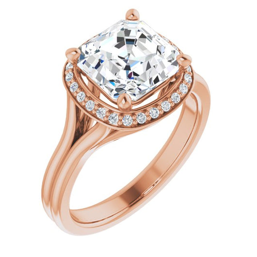 10K Rose Gold Customizable Cathedral-set Asscher Cut Design with Split-band & Halo Accents