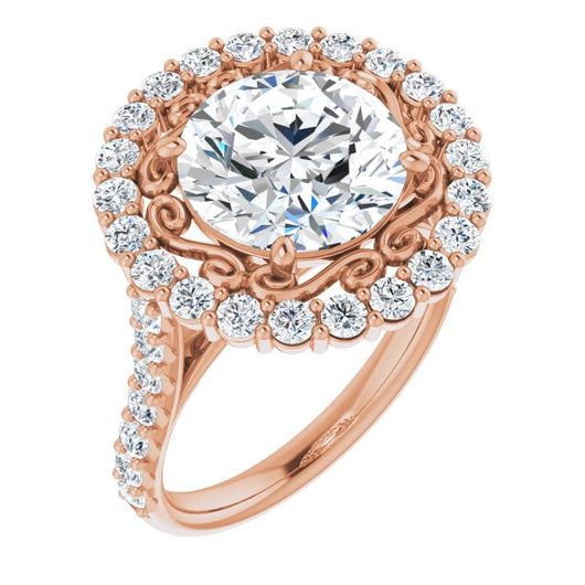 10K Rose Gold Customizable Round Cut Cathedral Style with Oversized Halo