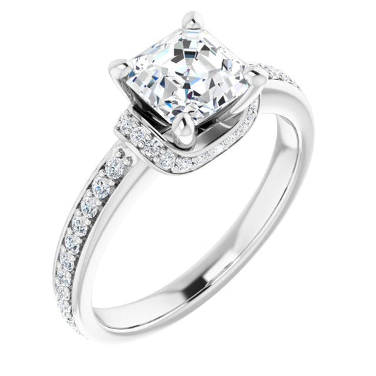 10K White Gold Customizable Asscher Cut Setting with Organic Under-halo & Shared Prong Band