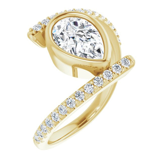 10K Yellow Gold Customizable Bezel-set Pear Cut Design with Bypass Pavé Band