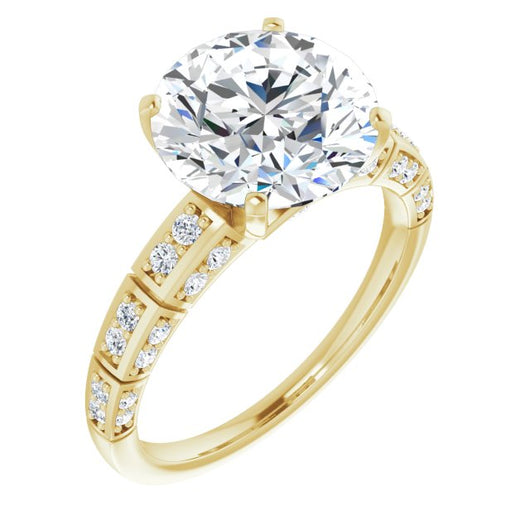 10K Yellow Gold Customizable Round Cut Style with Three-sided, Segmented Shared Prong Band