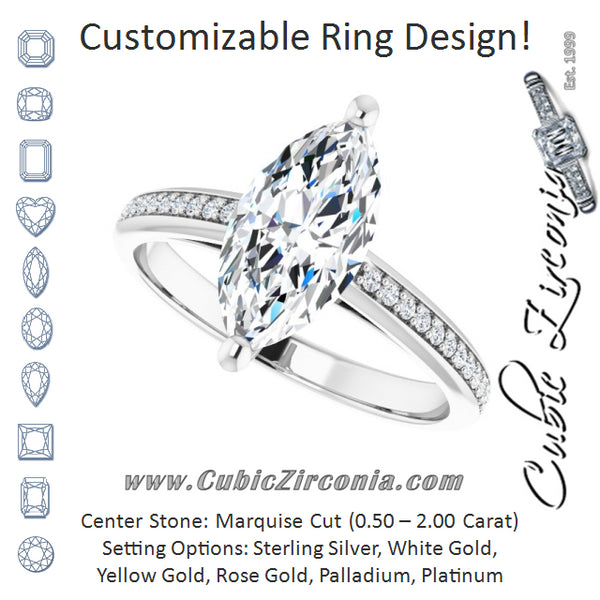 Cubic Zirconia Engagement Ring- The Ahimsa (Customizable Cathedral-set Marquise Cut Style with Shared Prong Band)