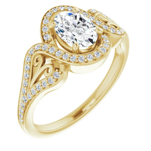 10K Yellow Gold Customizable Oval Cut Design with Bypass Halo and Split-Shared Prong Band