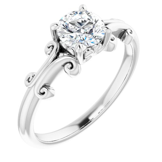 10K White Gold Customizable Round Cut Solitaire with Band Flourish and Decorative Trellis