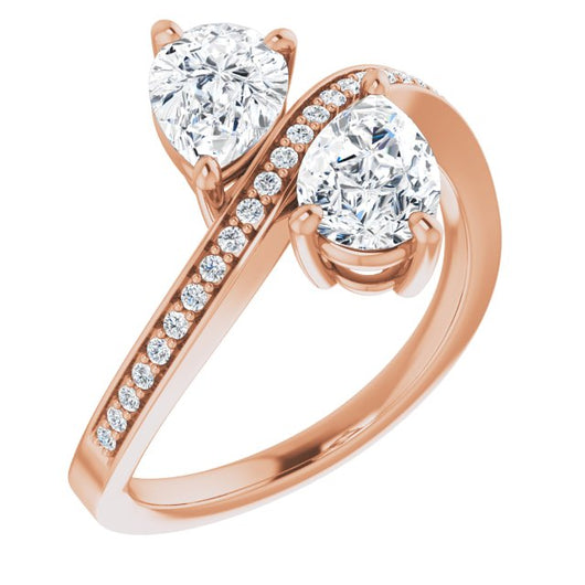 10K Rose Gold Customizable 2-stone Pear Cut Bypass Design with Thin Twisting Shared Prong Band