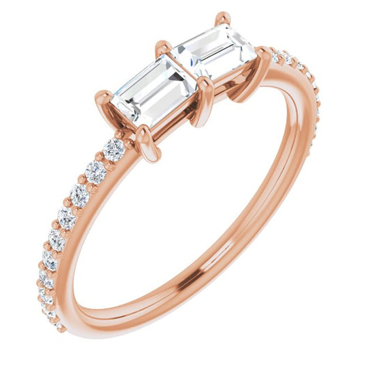 10K Rose Gold Customizable Enhanced 2-stone Straight Baguette Cut Design with Ultra-thin Accented Band