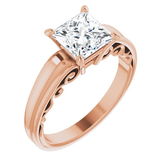 10K Rose Gold Customizable Princess/Square Cut Solitaire