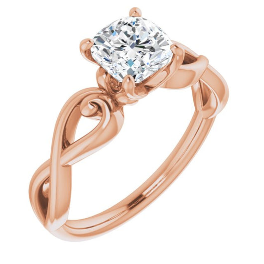 10K Rose Gold Customizable Cushion Cut Solitaire Design with Tapered Infinity-symbol Split-band