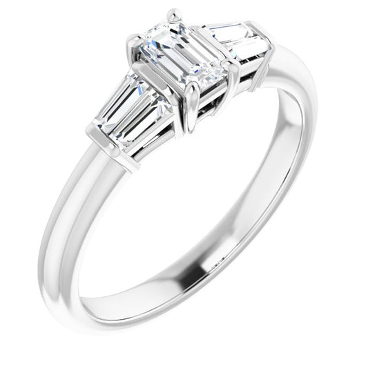 10K White Gold Customizable 5-stone Emerald/Radiant Cut Style with Quad Tapered Baguettes