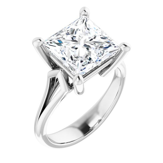 10K White Gold Customizable Cathedral-Raised Princess/Square Cut Solitaire with Angular Chevron Split Band