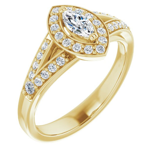 10K Yellow Gold Customizable Cathedral-set Marquise Cut Style with Accented Split Band and Halo