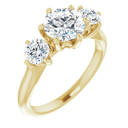 10K Yellow Gold Customizable Triple Round Cut Design with Decorative Trellis