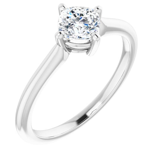 10K White Gold Customizable Cushion Cut Solitaire with Raised Prong Basket