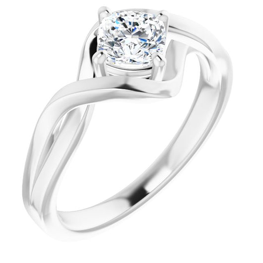 10K White Gold Customizable Cushion Cut Hurricane-inspired Bypass Solitaire