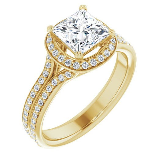 10K Yellow Gold Customizable Cathedral-set Princess/Square Cut Style with Split-Pav? Band