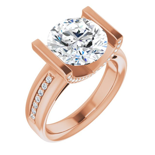 10K Rose Gold Customizable Cathedral-Bar Round Cut Design featuring Shared Prong Band and Prong Accents