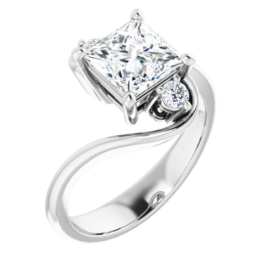 10K White Gold Customizable 3-stone Princess/Square Cut Setting featuring Artisan Bypass