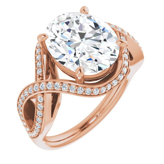 10K Rose Gold Customizable Oval Cut Design with Twisting, Infinity-Shared Prong Split Band and Bypass Semi-Halo