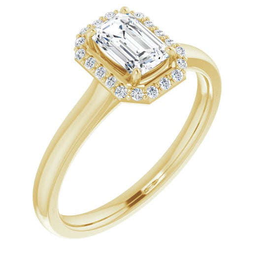 10K Yellow Gold Customizable Halo-Styled Cathedral Emerald/Radiant Cut Design