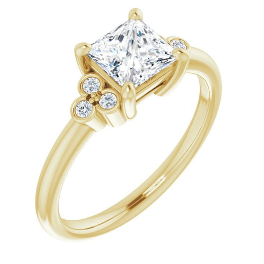 10K Yellow Gold Customizable 7-stone Princess/Square Cut Center with Round-Bezel Side Stones