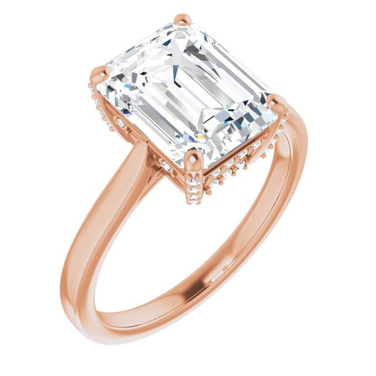 10K Rose Gold Customizable Cathedral-Raised Emerald/Radiant Cut Style with Prong Accents Enhancement