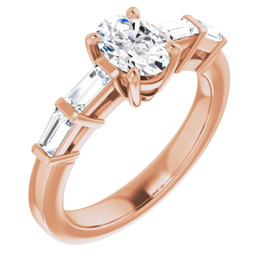 10K Rose Gold Customizable 9-stone Design with Oval Cut Center and Round Bezel Accents