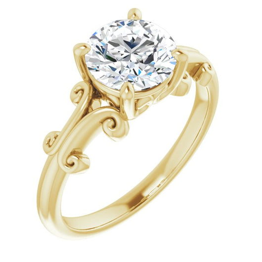 10K Yellow Gold Customizable Round Cut Solitaire with Band Flourish and Decorative Trellis