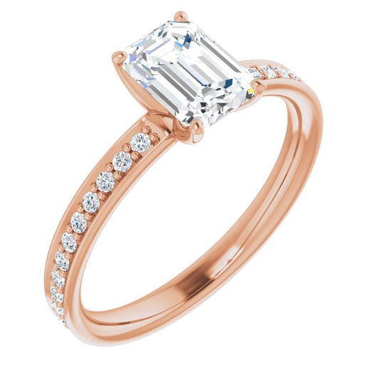 10K Rose Gold Customizable Classic Prong-set Emerald/Radiant Cut Design with Shared Prong Band