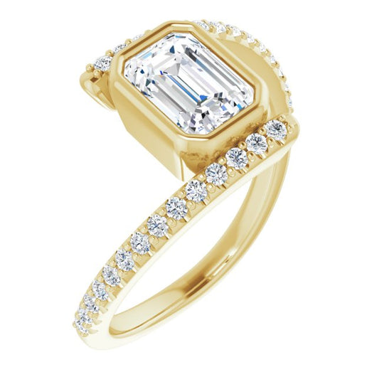 10K Yellow Gold Customizable Bezel-set Emerald/Radiant Cut Design with Bypass Pavé Band