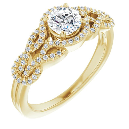 10K Yellow Gold Customizable Round Cut Design with Intricate Over-Under-Around Pavé Accented Band