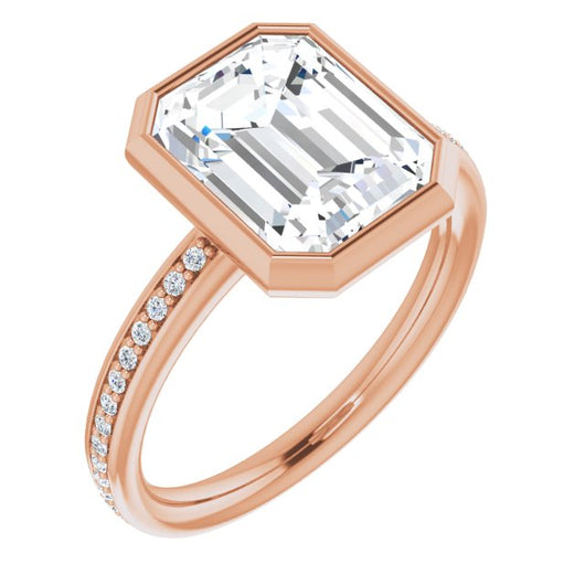 10K Rose Gold Customizable Bezel-Set Emerald/Radiant Cut Center with Thin Shared Prong Band